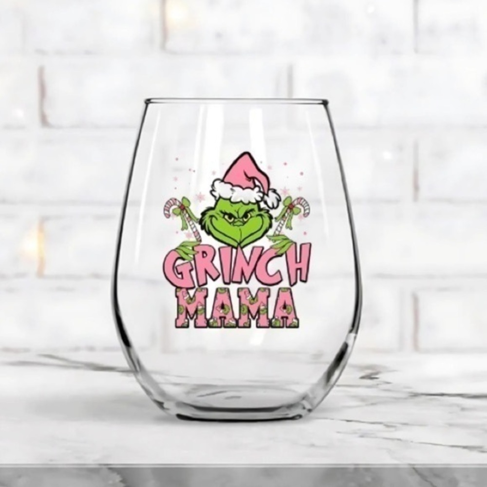 Grinch Mama Stemless Wine Glass
